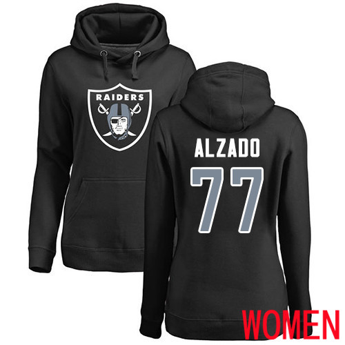 Oakland Raiders Black Women Lyle Alzado Name and Number Logo NFL Football #77 Pullover Hoodie Sweatshirts->nfl t-shirts->Sports Accessory